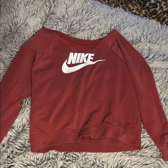 Nike Tops - Nike Red Oversized Off-The-Shoulder Long Sleeve Sweatshirt